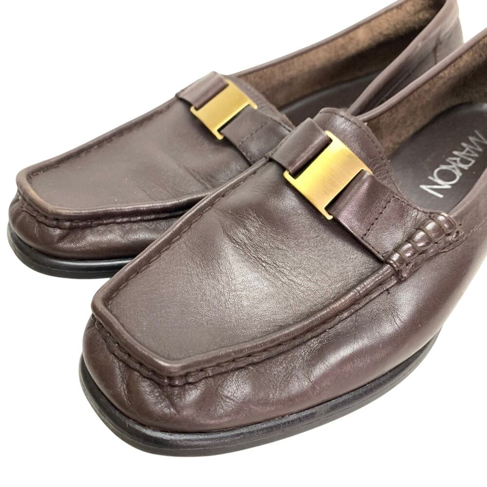 MARKON Womens Square Toe Brown Leather Loafers Flats ALPHA Slip On Shoes sz 10 - Picture 10 of 16